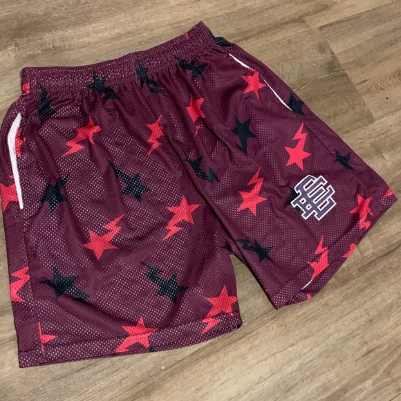 Eric Emanuel x Bape Maroon and Black Star Athletic Shorts